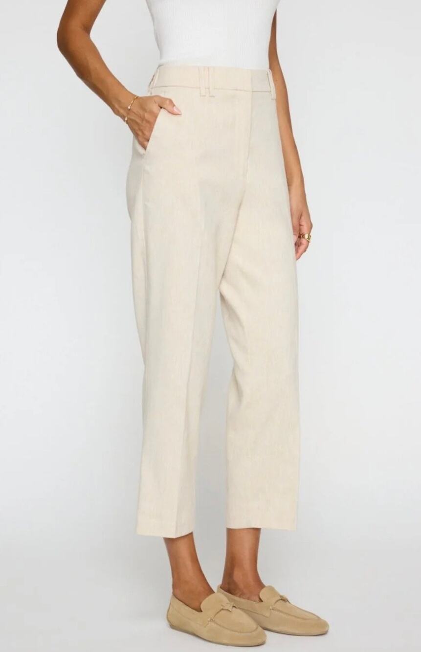 Brochu Walker The Talia Pant Flax XS Pleated Cropped Cream Trousers Luxury